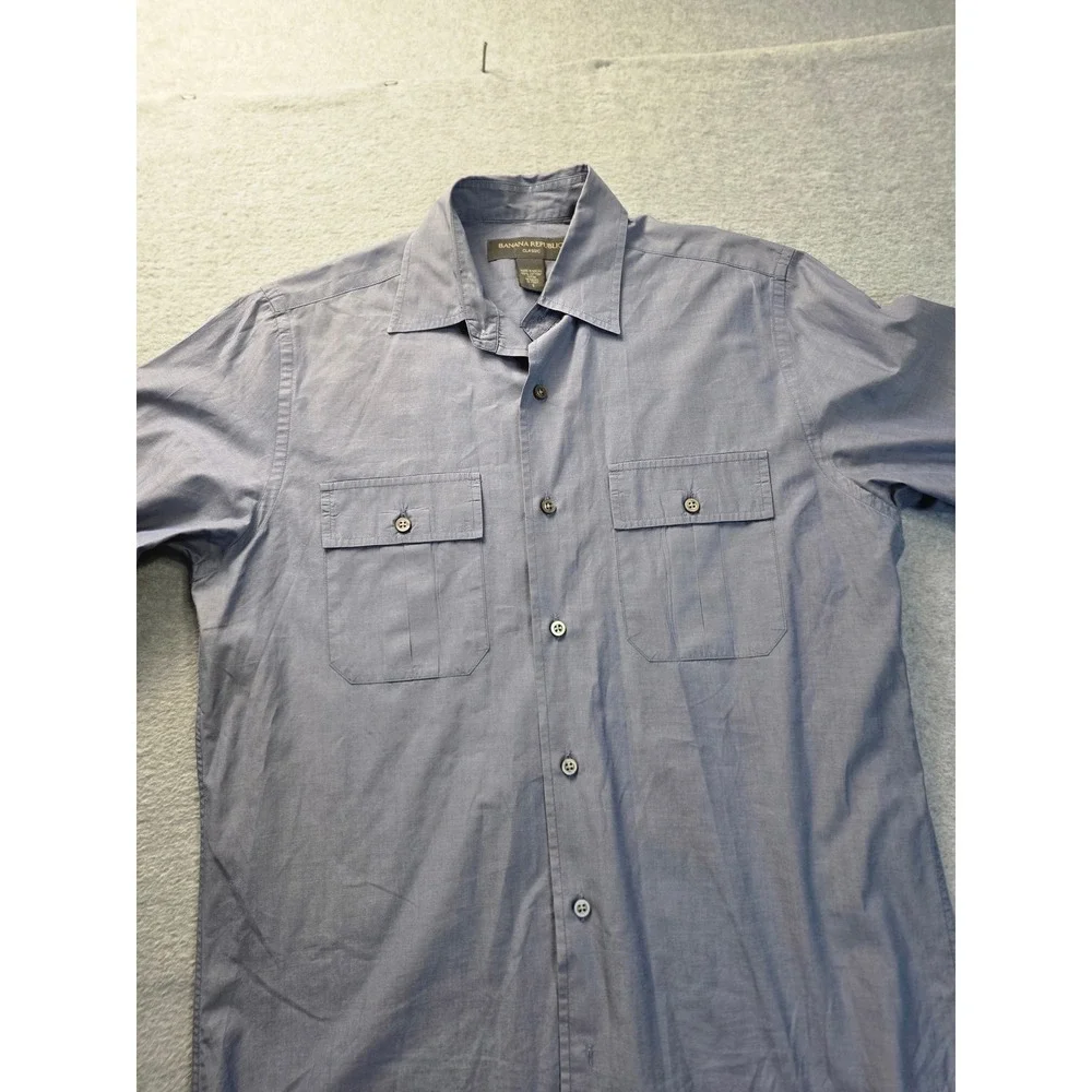 Banana Republic‎ Classic Mens Small Blue Cotton Button Down Utility Shirt S